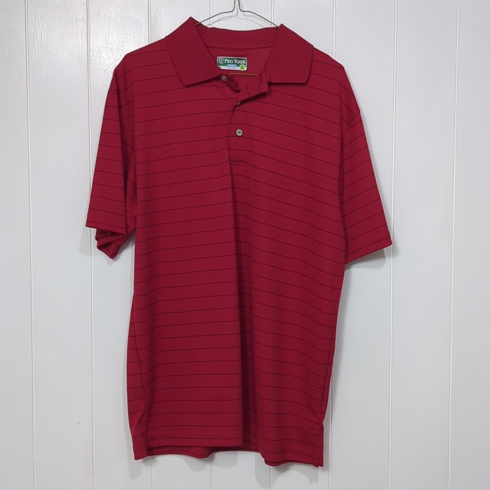 ❤️5/$25   Pro Tour Red Collar Strip Shirt